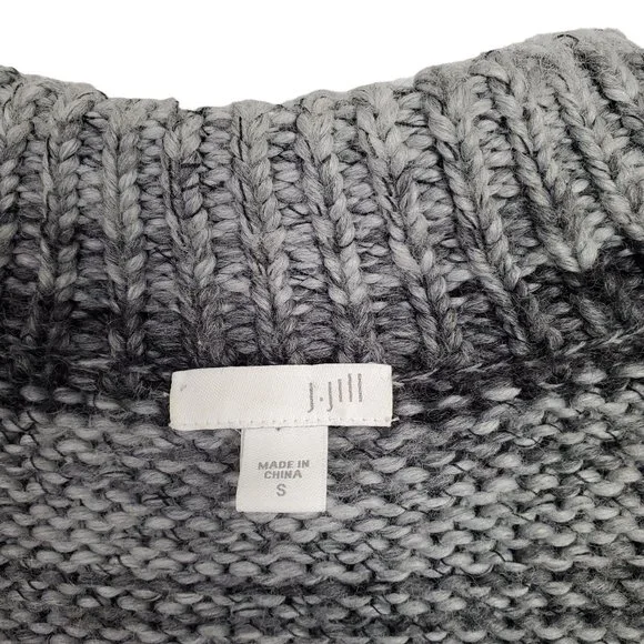 J Jill Size S Cardigan Button Jacket Chunky Knit Wool Blend Gray Stripes Pockets - Picture 3 of 8